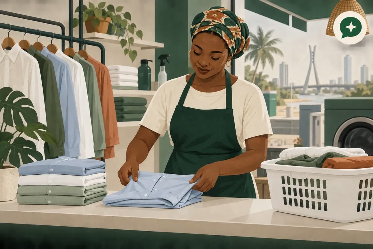 Illustration of a laundry professional folding clean shirts in Lagos