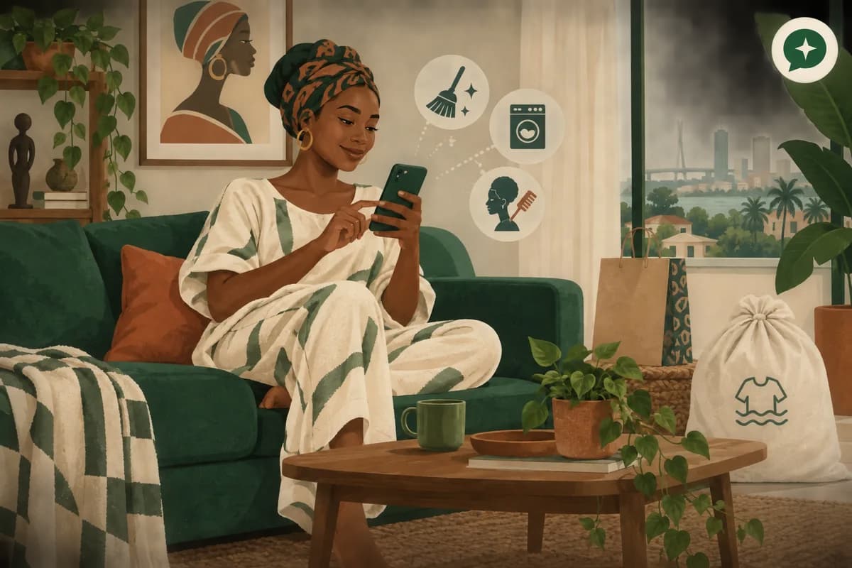 Illustration of a Lagos customer requesting local services on her phone